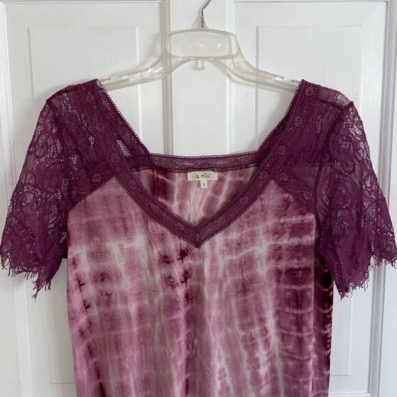 La Miel tie dye tee with floral lace detail size S - Picture 2 of 10